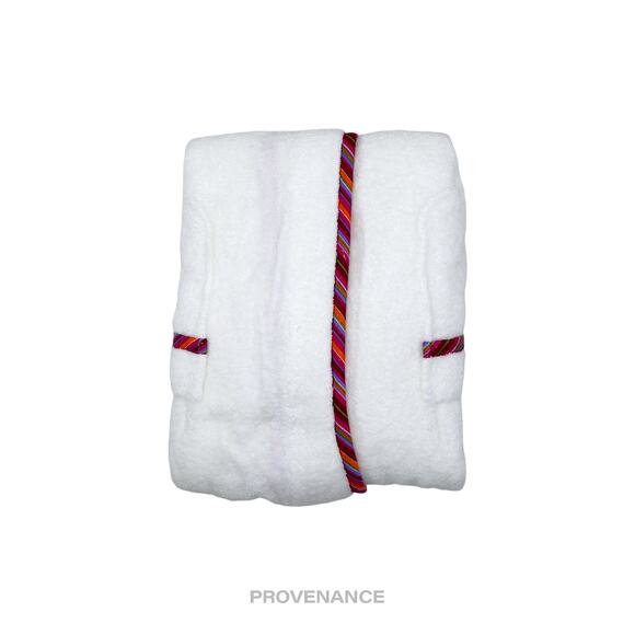 🔴 Yves Saint Laurent YSL Logo White Robe - Red Orange Terry - Picture 2 of 5